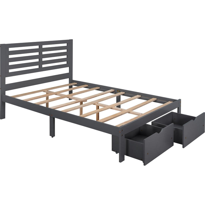 Full Size Platform Bed with Drawers, Gray