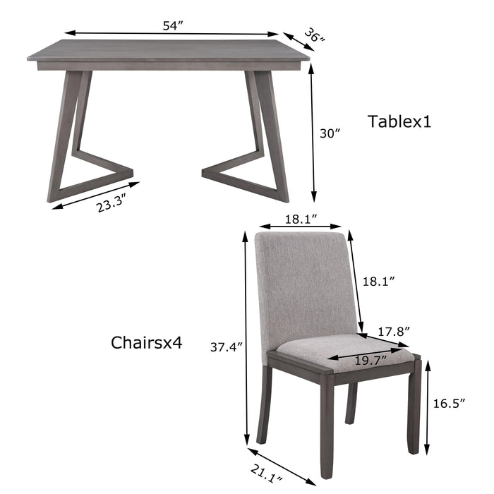 5-Piece Dining Set, Wood Rectangular Table with 4 Linen Fabric Chairs, Gray