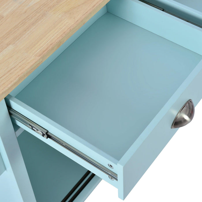 Kitchen Cart with Rubber wood Drop-Leaf Countertop, Concealed sliding barn door adjustable height,Kitchen Island on 4 Wheels withStorage Cabinet and 2 Drawers,L52.2xW30.5xH36.6 inch, Mint Green