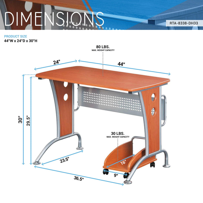 Techni MobiliModern  Computer Desk With Mobile CPU Caddy, Dark Honey