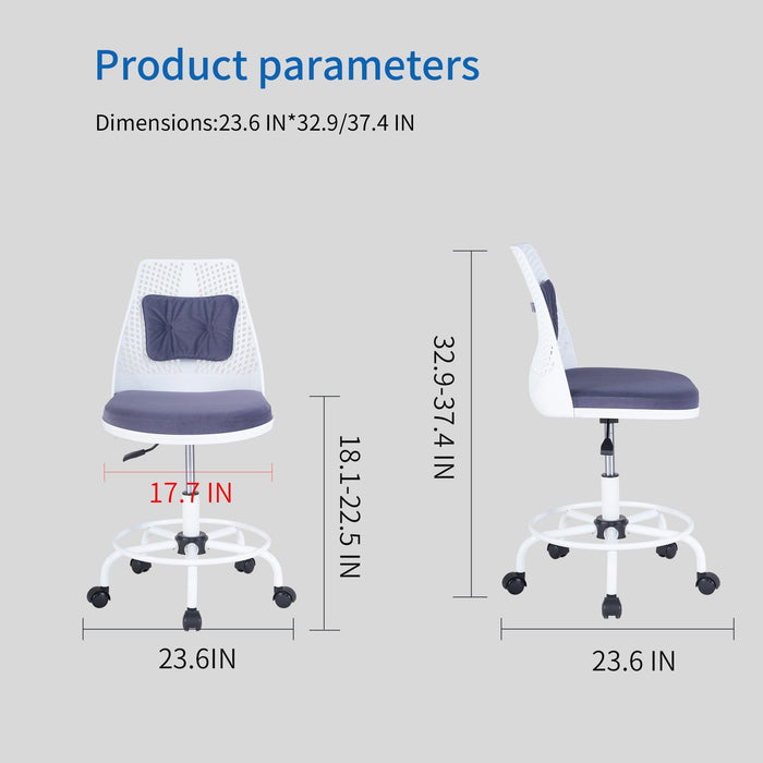 Home Office Desk Chair,Drafting Chair,Height Adjustable Rolling Chair, Armless CuteModern Task Chair for Make Up and Teens Homework,Purple