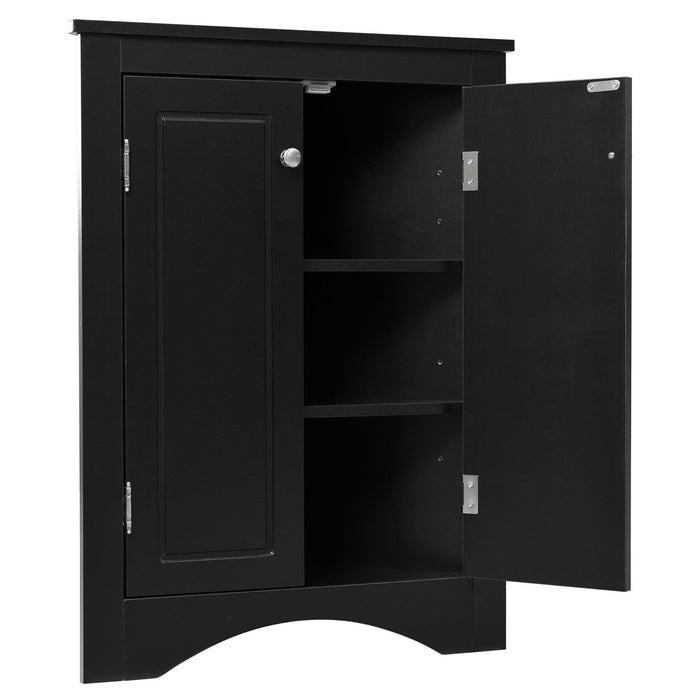 Black Triangle BathroomStorage Cabinet with Adjustable Shelves, Freestanding Floor Cabinet for Home Kitchen