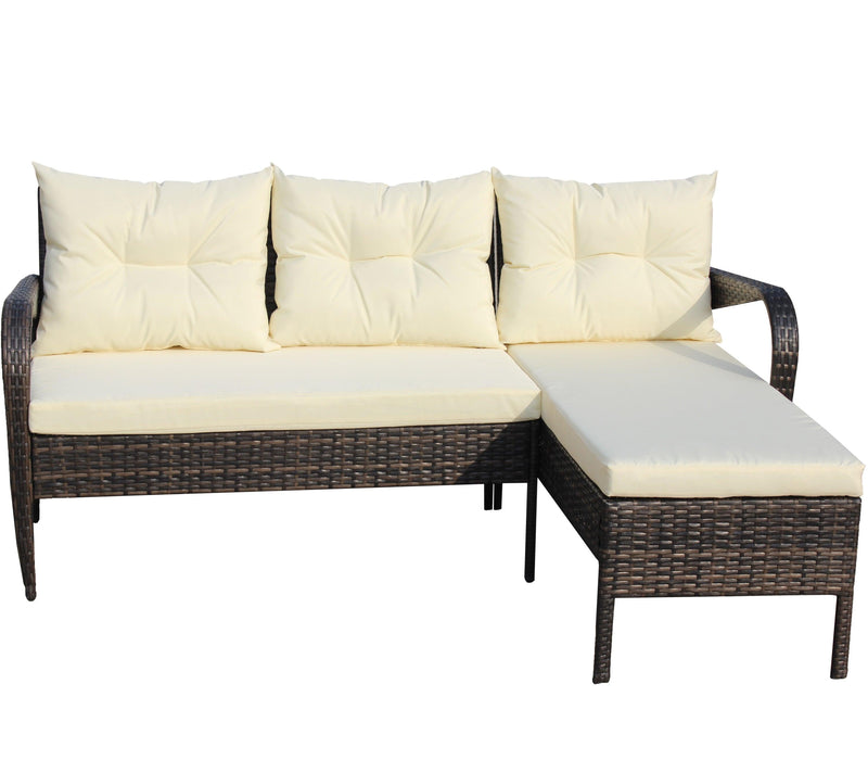 Outdoor patio Furniture sets 2 piece Conversation set wicker Ratten Sectional Sofa With Seat Cushions(Beige Cushion)