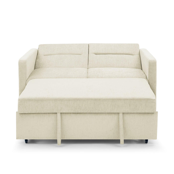 Loveseats Sofa Bed with Pull-out Bed，Adjsutable Back and Two Arm Pocket，Beige （54.5“x33”x31.5“）