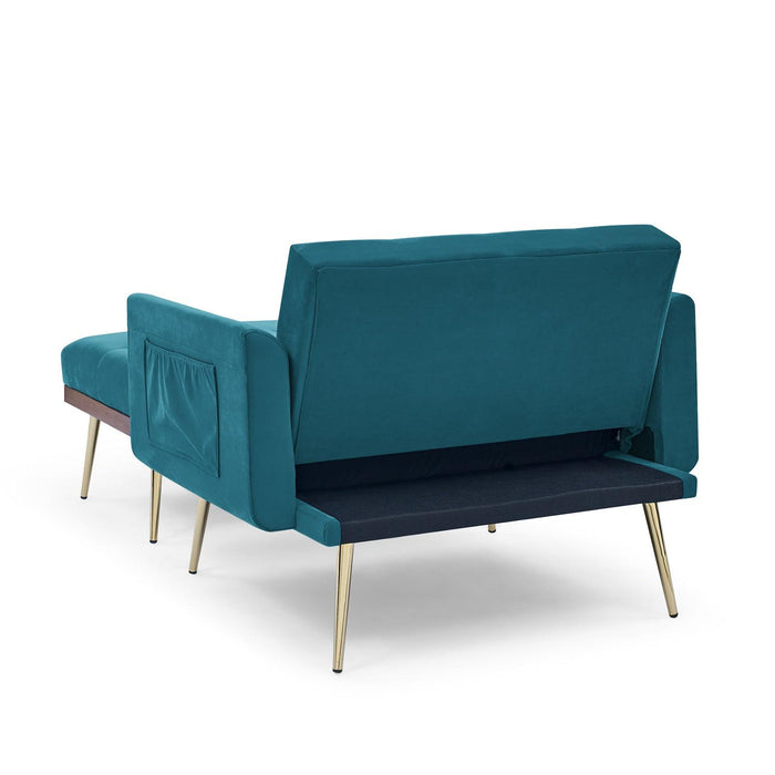 Recline Sofa Chair with Ottoman, Two Arm Pocket and Wood Frame include 1 Pillow, Teal (40.5”x33”x32”)