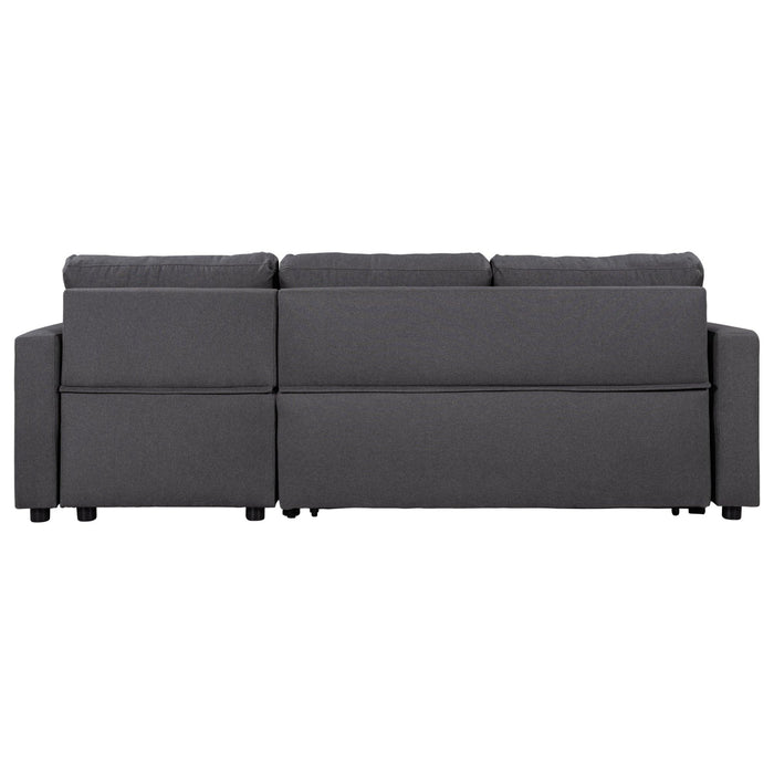 Upholstery  Sleeper Sectional Sofa Grey withStorage Space, 2 Tossing Cushions