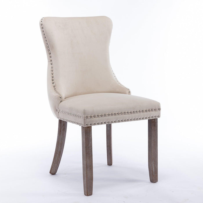 Cream Upholstered Wing-Back Dining Chair with Backstitching Nailhead Trim and Solid Wood Legs,Set of 2, Beige