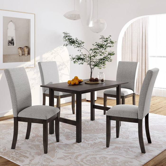 Farmhouse 5-Piece Wood Dining Table Set for 4, Kitchen Furniture Set with 4 Upholstered Dining Chairs for Small Places, Gray Table+Gray Chair