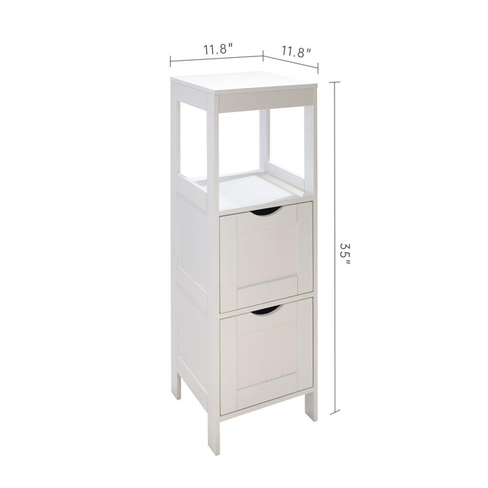 White Floor Cabinet with 2 Drawer WoodenStorage Cabinet Multifunctional BathroomStorage Organizer Rack Stand