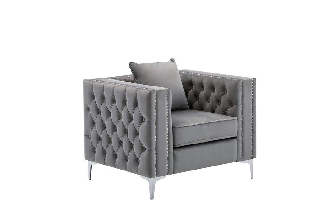 Lorreto Gray Velvet Fabric Sofa Loveseat Chair Living Room Set