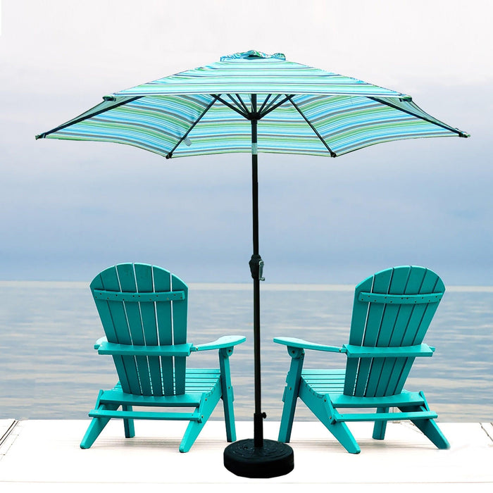 Outdoor Patio 8.6-Feet Market Table Umbrella with Push Button Tilt and Crank, Blue Stripes[Umbrella Base is not Included]