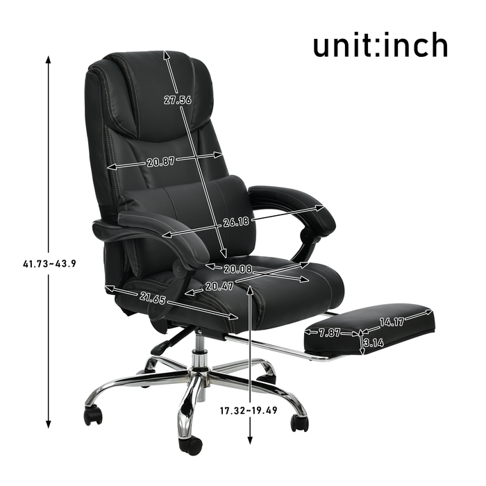 Office Chair - High Quality PU Leather/Double Padded/Support Cushion and Footrest