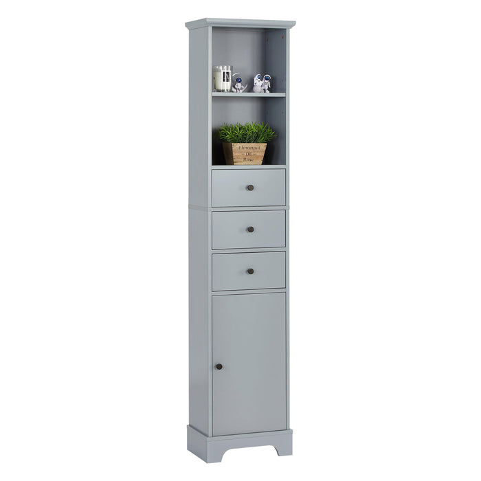 Grey Tall Bathroom Cabinet, FreestandingStorage Cabinet with 3 Drawers and Adjustable Shelf, MDF Board with Painted Finish