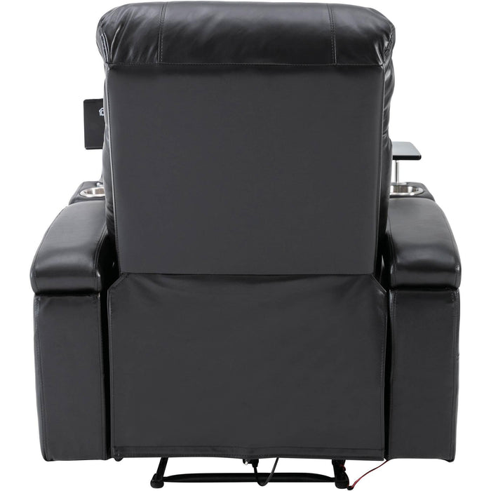 Premium Power Recliner withStorage Arms, Cupholders, Swivel Tray Table and Cell Phone Stand,Black