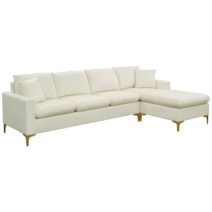 110.6" Sectional Sofa with Ottoman, L-Shape Elegant Velvet Upholstered Couch with 2 Pillows for Living Room Apartment,Cream White