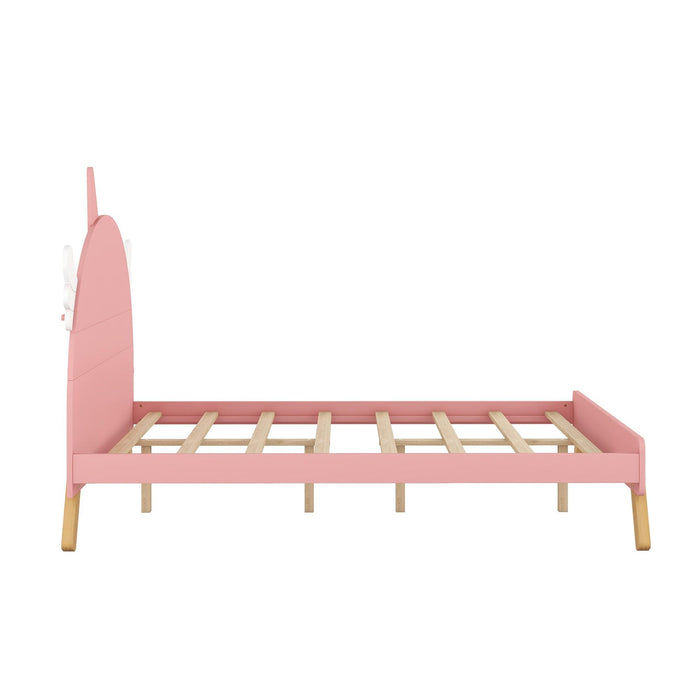 Wooden Cute Bed With Unicorn Shape Headboard,Full Size Platform Bed,Pink