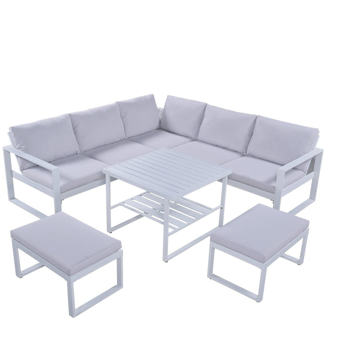 Industrial Style Outdoor Sofa Combination Set With 2 Love Sofa,1 Single Sofa,1 Table,2 Bench