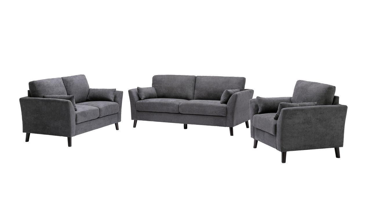 Damian Gray Velvet Fabric Sofa Loveseat Chair Living Room Set