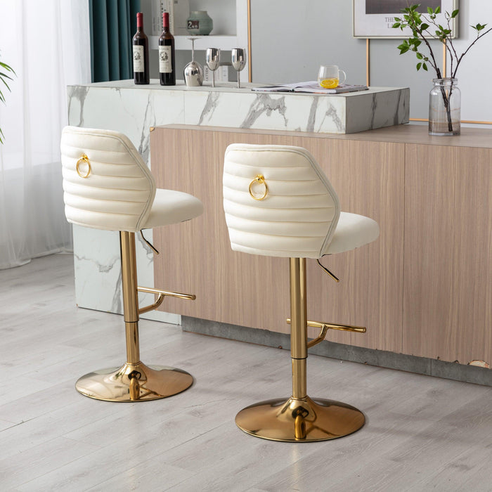 Swivel Bar Stools Chair Set of 2Modern Adjustable Counter Height Bar Stools, Velvet Upholstered Stool with Tufted High Back & Ring Pull for Kitchen , Chrome Golden Base,Cream