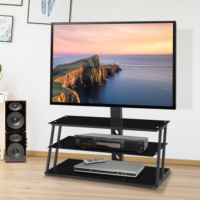 Black Multi-Function Angle And Height Adjustable Tempered Glass  TV Stand