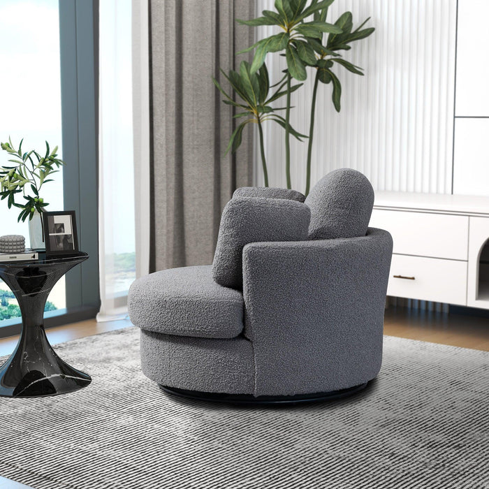 42.2"W Swivel Accent Barrel Chair and Half Swivel Sofa With 3 Pillows 360 Degree Swivel Round SofaModern Oversized Arm Chair Cozy Club Chair for Bedroom Living Room Lounge Hotel, Dark Gray Boucle