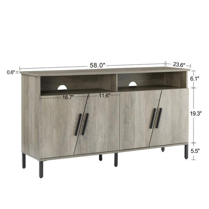 Farmhouse style TV Stand, TV station withStorage and open drawers, entertainment center console table, living room media furniture.(Grey,58’’W*23.6’’D*31.5’’H)