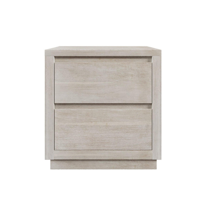 Modern Style Soild Wood 2-Drawer Nightstand Side Table for Bedroom, Living Room, Stone Gray