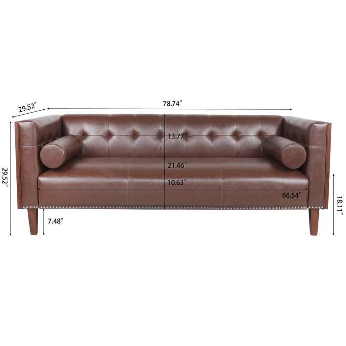 78.74" Wooden Decorated Arm 3 Seater Sofa