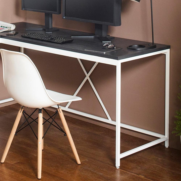 Olympus Wood and Metal Corner Desk in Dark Gray and Ivory