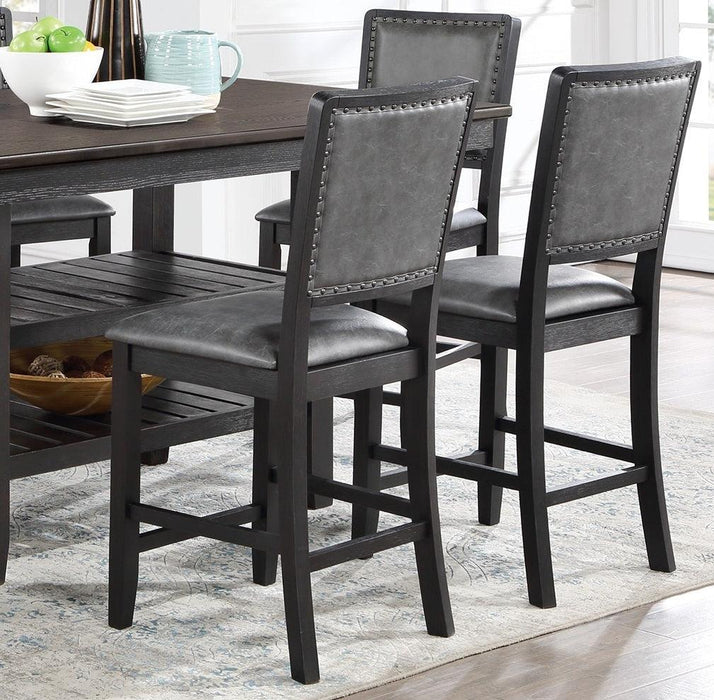 Contemporary Dining Room 7pc Set Grey Finish PU Counter Height Dining Table w Shelf and 6x High Chairs Fabric Upholstered seats Back Counter Height Chairs