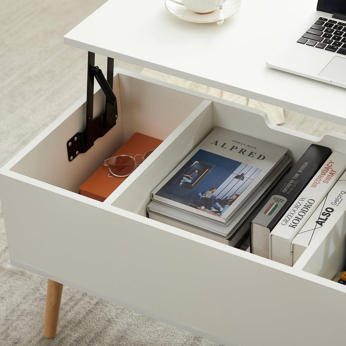 Coffee table, computer table, white, solid wood leg rest, largeStorage space, can be raised and lowered desktop