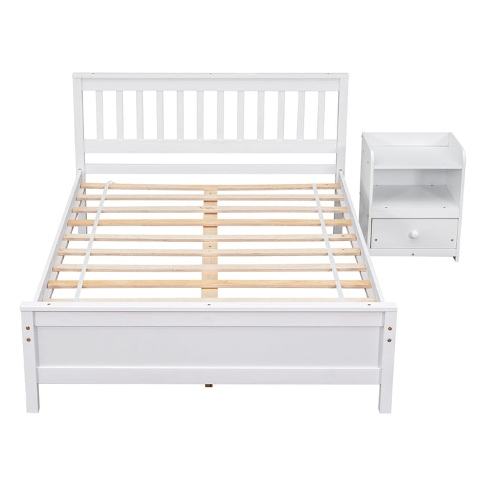 Full Bed with Headboard and Footboard for Kids, Teens, Adults,with a Nightstand ,White