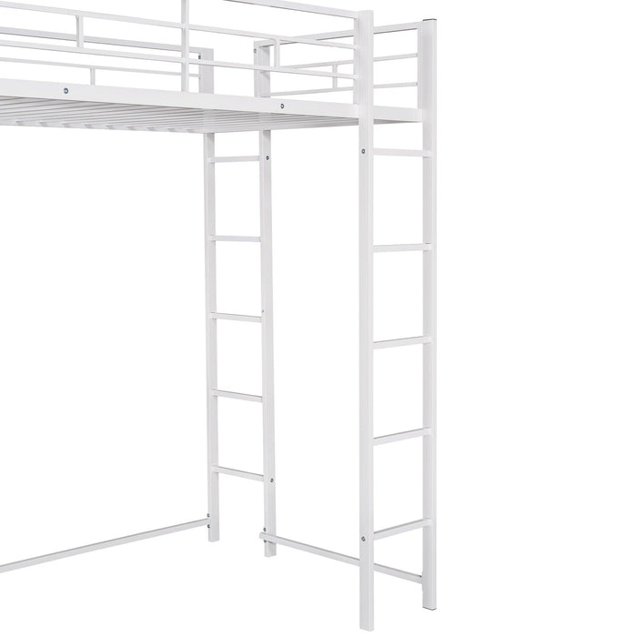 Twin Metal Loft Bed with 2 Shelves and one Desk ,WHITE