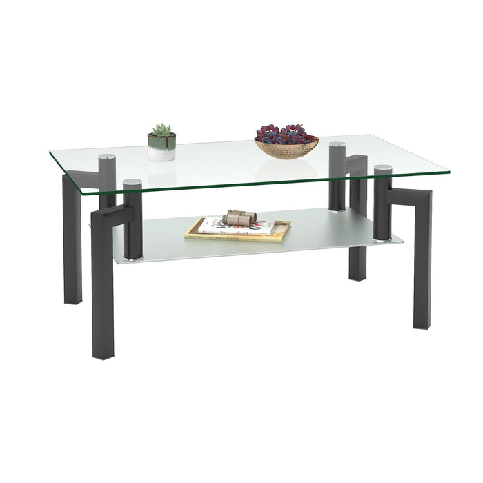 Rectangle Black Glass Coffee Table, Clear Coffee Table，Modern Side Center Tables for Living Room， Living Room Furniture