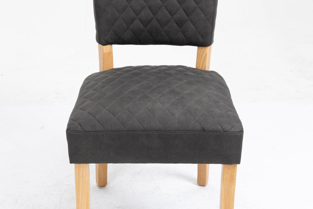 Upholstered Diamond Stitching Leathaire Dining Chair with Solid Wood Legs Gray