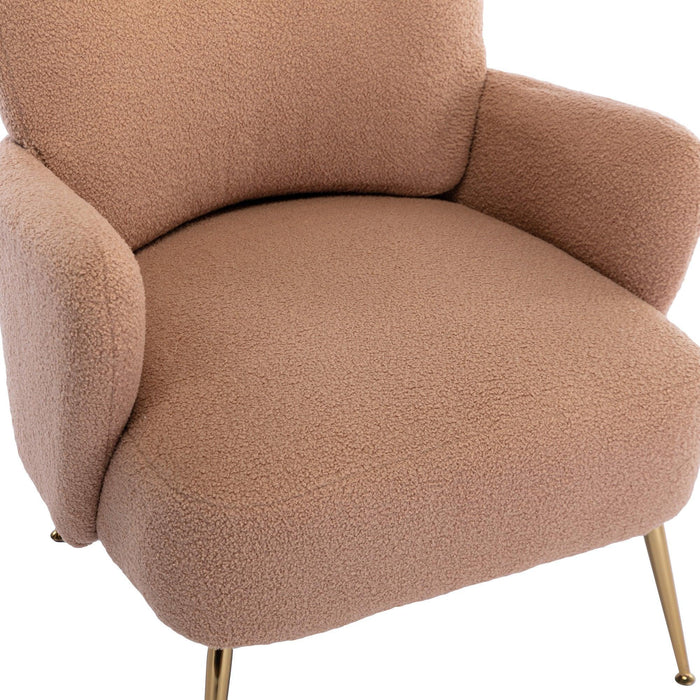 Cozy Teddy Fabric Arm Chair with Sloped High Back and Contemporary Metal Legs ,Espresso