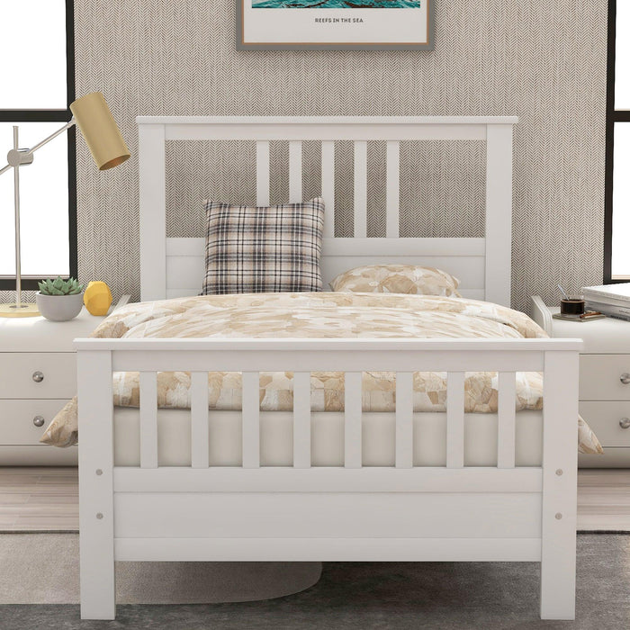 Wood Platform Bed with Headboard and Footboard, Twin (White)