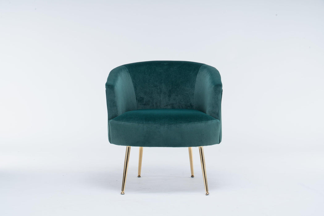 Velvet Accent Armchair Tub Barrel Chair With Gold Metal Legs,Dark Green