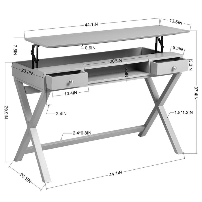 Lift Desk with 2 DrawerStorage, Computer Desk with Lift Table Top, Adjustable Height Table for Home Office, Living Room,grey