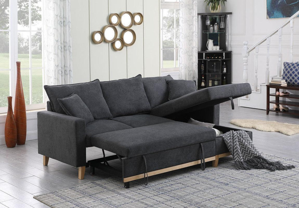 Colton Dark Gray Woven Reversible Sleeper Sectional Sofa withStorage Chaise