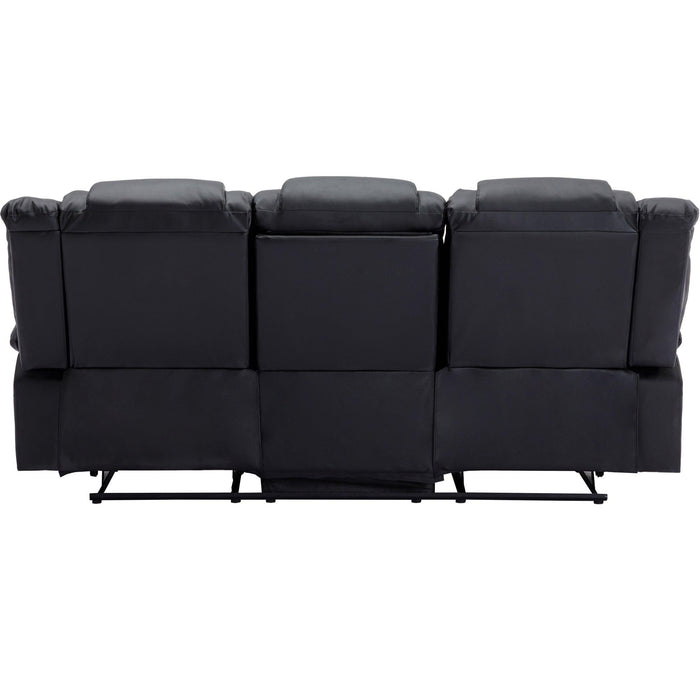 Home Theater Seating Manual Recliner with Center Console, PU Leather Reclining Sofa for Living Room,Black