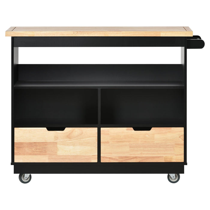 Kitchen Cart Rolling Mobile Kitchen Island Solid Wood Top, Kitchen Cart With 2 Drawers,Tableware Cabinet（Black）