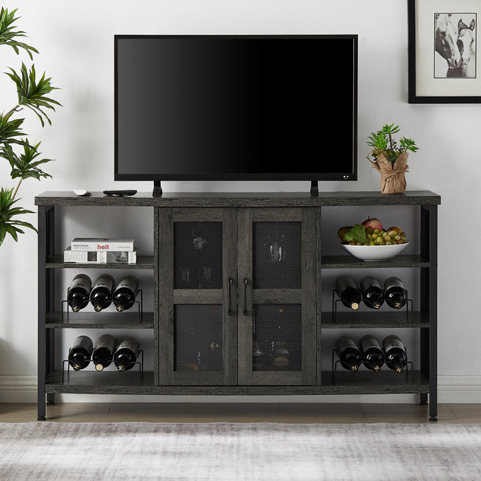 Industrial Wine Bar Cabinet, LiquorStorage Credenza, Sideboard with Wine Racks & Stemware Holder (Dark Grey, 55.12''w x 13.78''d x 30.31' ' h)