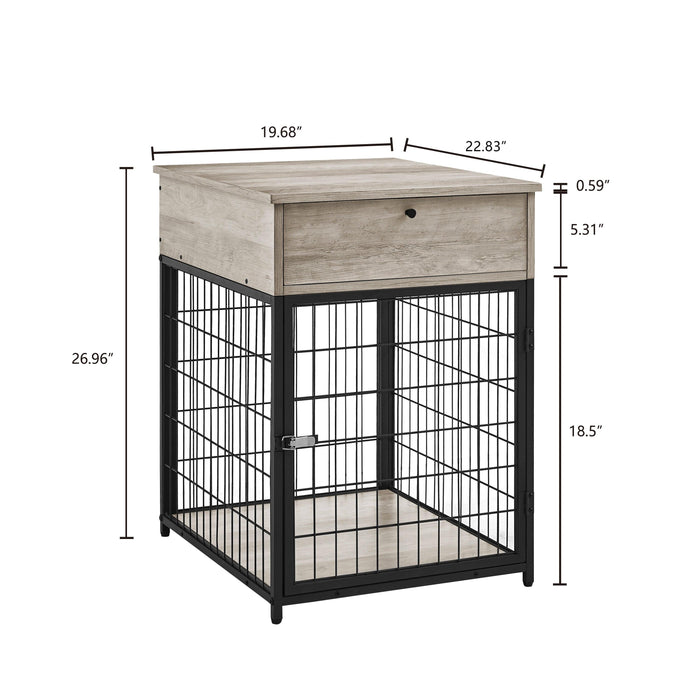 Furniture Style Wood Dog Crate End Table withStorage Console（Grey,19.69''w x 22.83''d x 26.97''h）