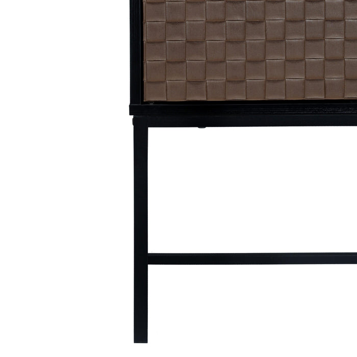 2 door cabinet,Runway-shaped leatherette finish,Embossed texture