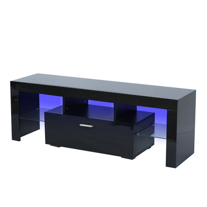 Black morden TV Stand with LED Lights,high glossy front TV Cabinet,can be assembled in Lounge Room, Living Room or Bedroom,color:BLACK