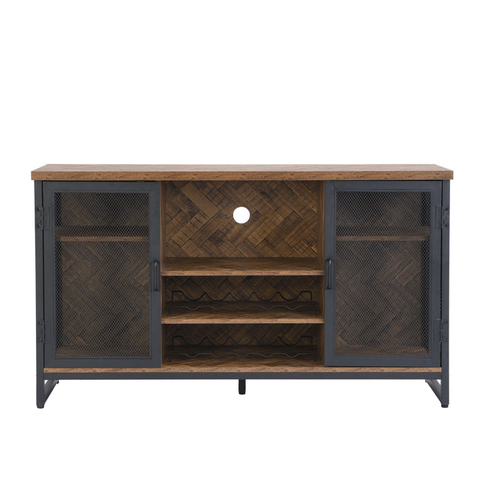 Miltifunctional IndustrialStorage Cabinet, Wine Bar Cabinet for Liquor and Glasses, TV Stand & Media Entertainment Center Console Table