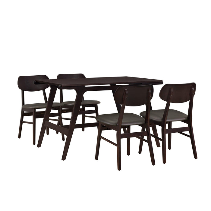 5-Piece Mid-Century Style Dining Table Set Kitchen Table with 4 Faux Leather Dining Chairs (Wenge)