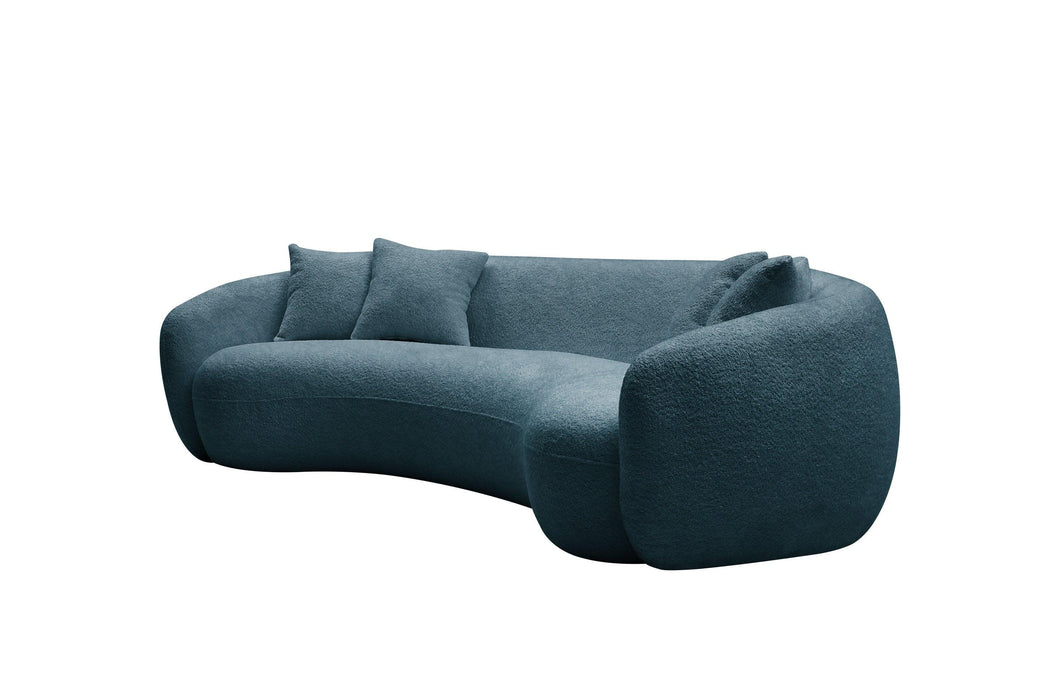 102''  Boucle SofaModern Sectional Half Moon Leisure Couch Curved Sofa Teddy Fleece Velet  Blue