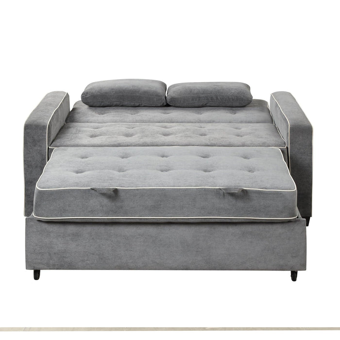 65.7" Linen Upholstered Sleeper Bed , Pull Out Sofa Bed Couch attached two throw pillows,Dual USB Charging Port and Adjustable Backrest for Living Room Space，Charcoal Gray